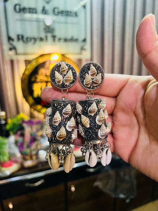 Shell And Oxidized Metal Earrings