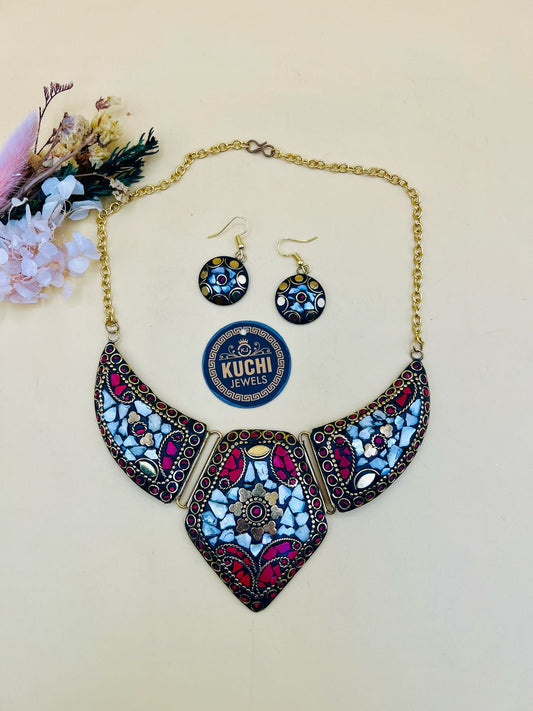 Indian Mosaic Stone Necklace Set