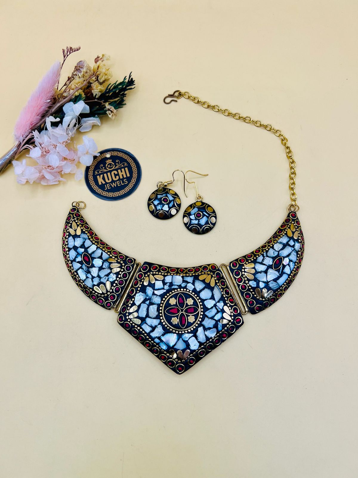 Indian Mosaic Stone Necklace Set