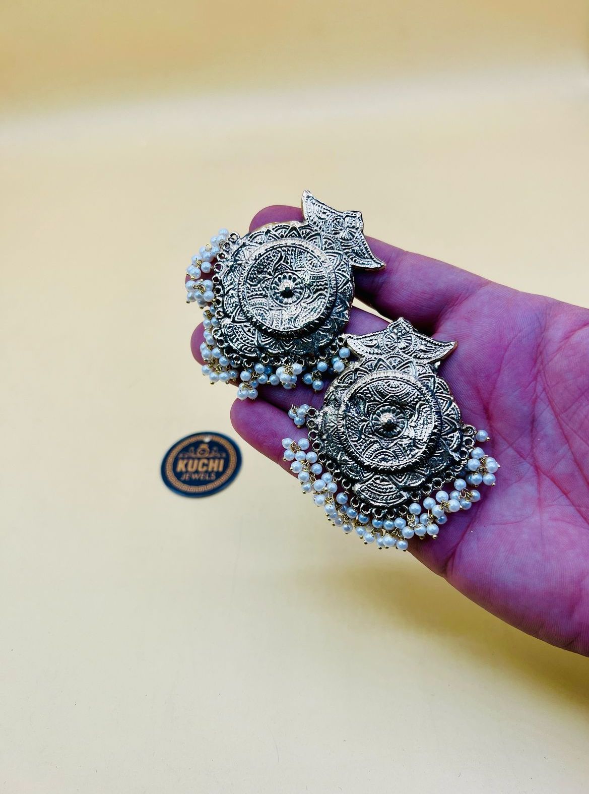 Mufassara White Pearl Golden Earings