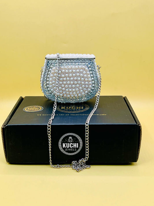 White Pearl Small Silver Bag