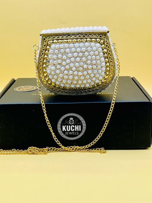 White Pearl Small Golden Bag