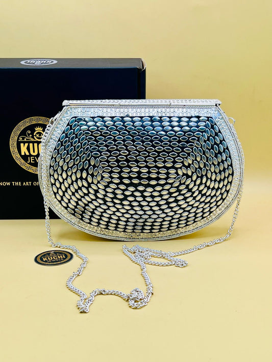 D Shape Stone Metal Silver Bag