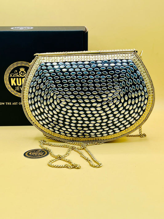 D Shape Stone Metal Golden Bag