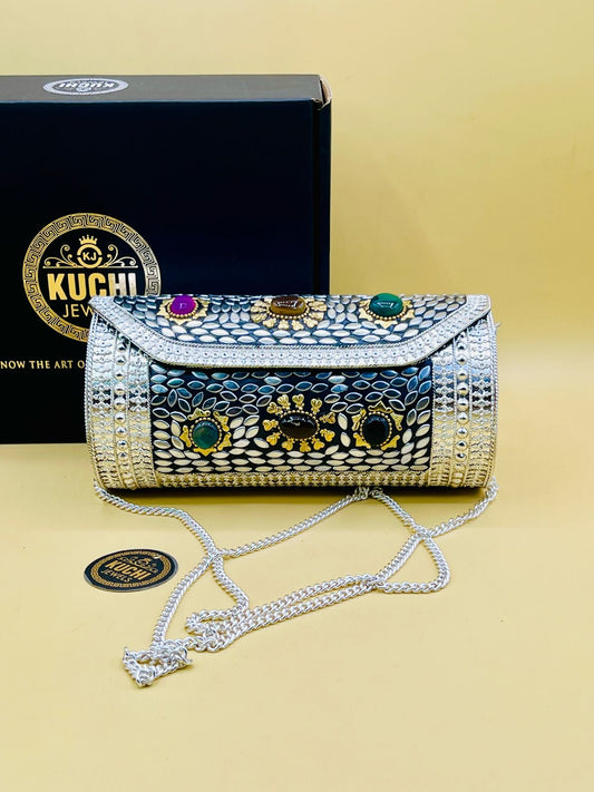 Capsule Shape Stone Metal Silver Bag