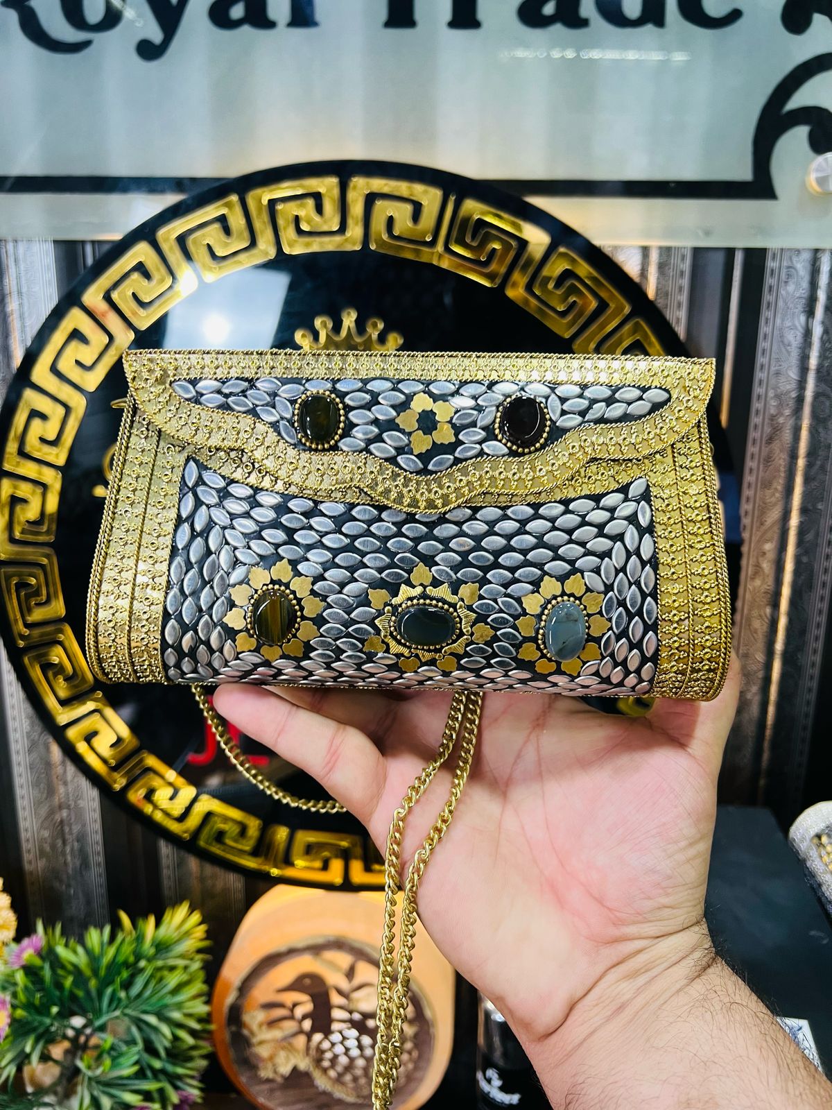 Indian Metal And Stone Golden Clutch