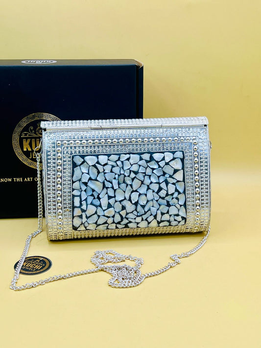 Stylish Indian Metal Stone Silver Bag