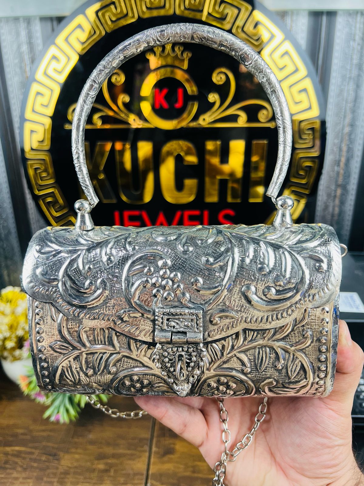 Indian Handmade Silver Metal Clutch