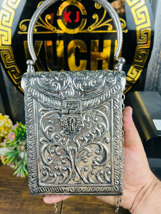 New Stylish Long Silver Metal Clutch