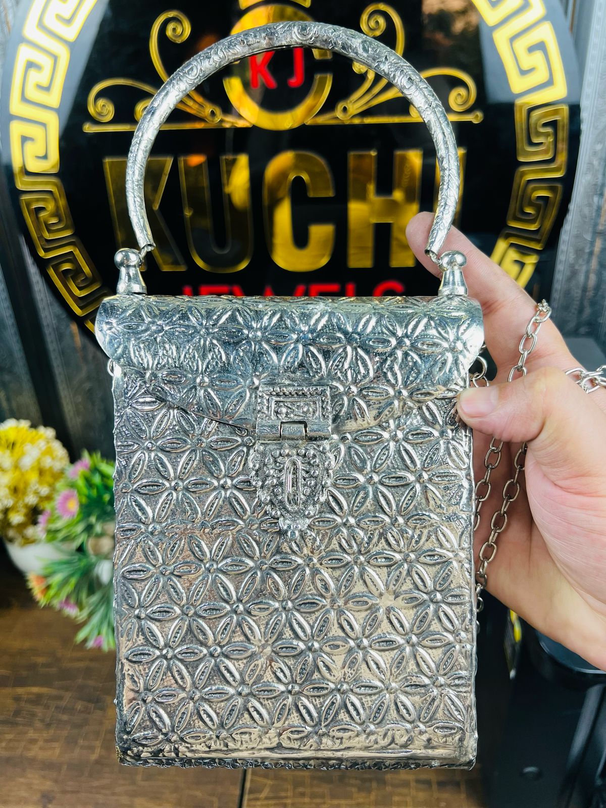 New Stylish Long Silver Metal Clutch