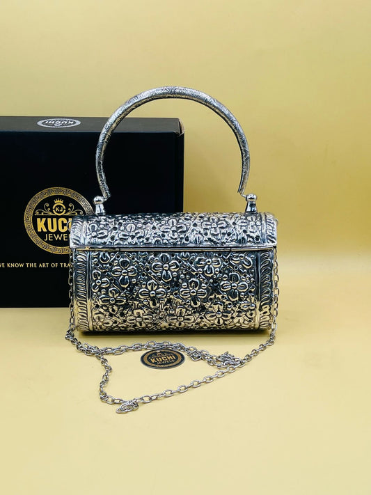 Silver Metal And Multi Stone Hand Bag