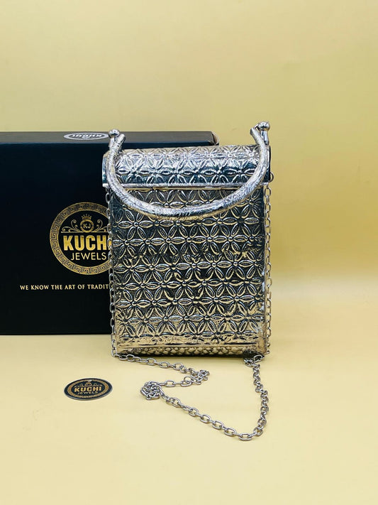 New Stylish Long Silver Metal Clutch