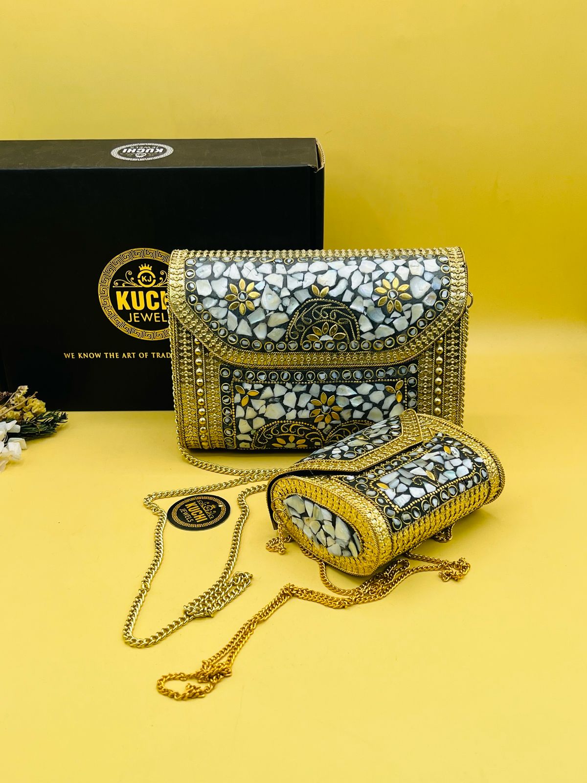 Large And Medium Golden Metal Bag Deal