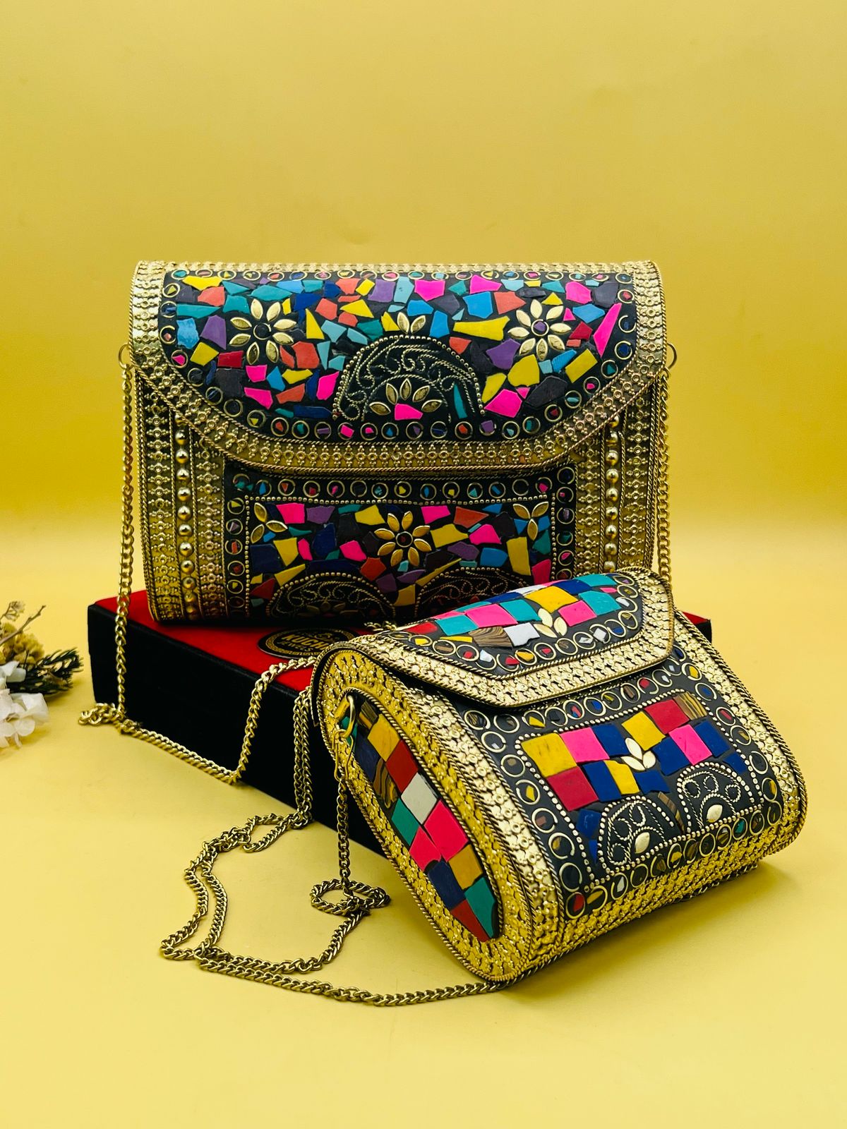 Large And Medium Golden Multi Metal Bag Deal