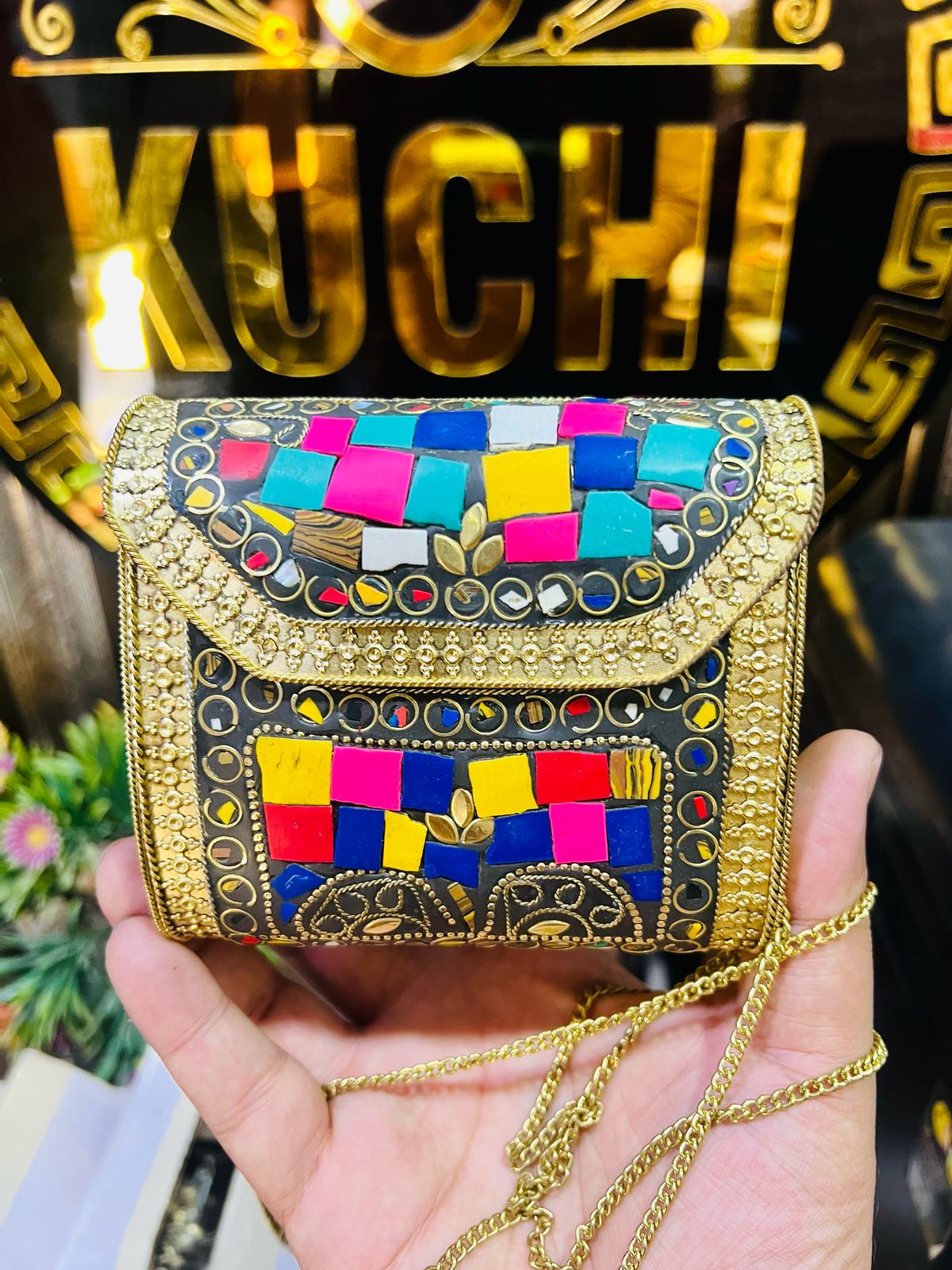 Medium Mosaic Golden Multi Metal Bag