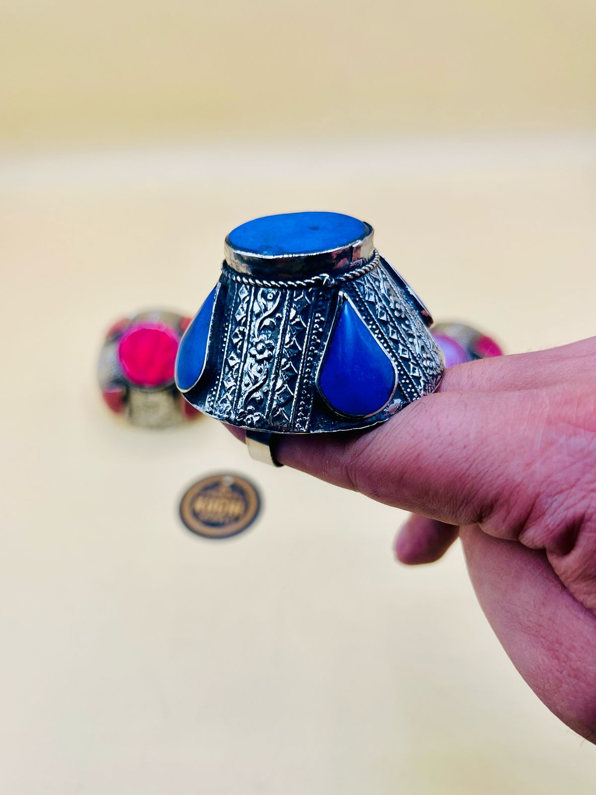 Heavy Big Vintage Double Finger Stone Ring