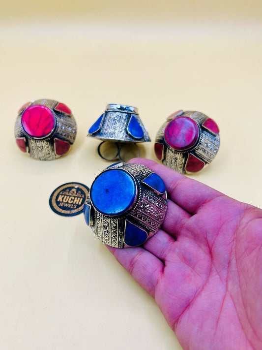 Heavy Big Vintage Double Finger Stone Ring