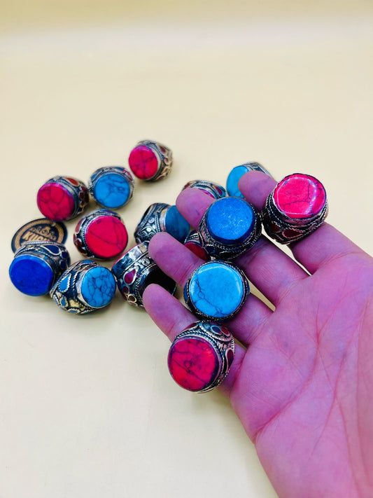 Vintage Multi Colors Round Stone Ring