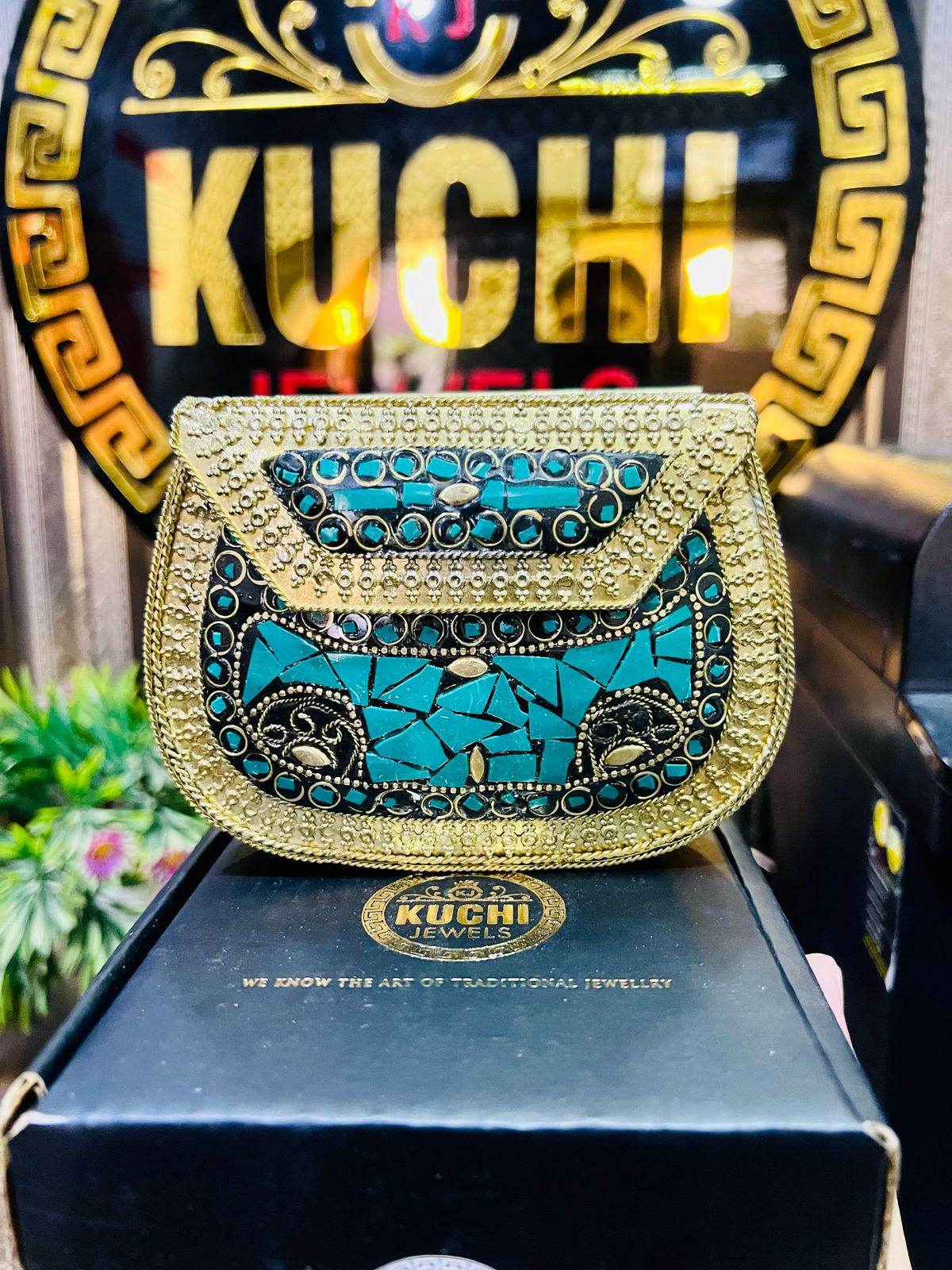 Medium Indian Metal Bag Multi Color