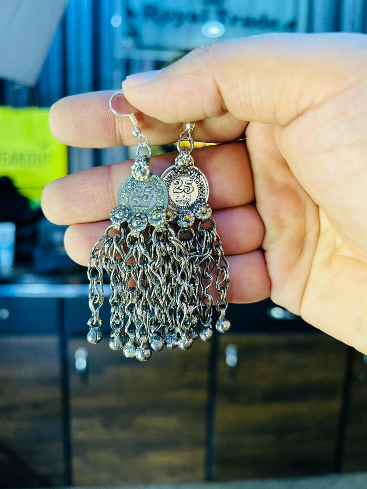 Vintage 25 Paisa Coins Earrings With Long Chain