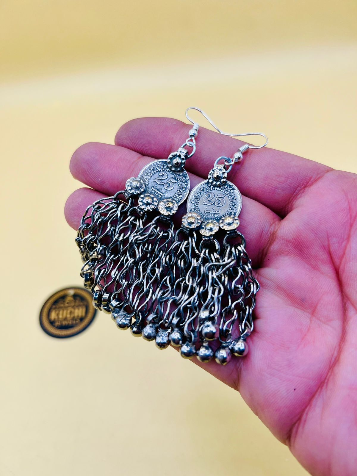 Vintage 25 Paisa Coins Earrings With Long Chain