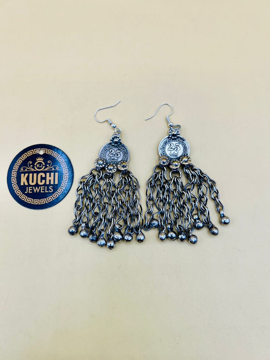 Vintage 25 Paisa Coins Earrings With Long Chain