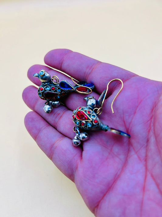 Antique Style Multi Stone Bird Earrings