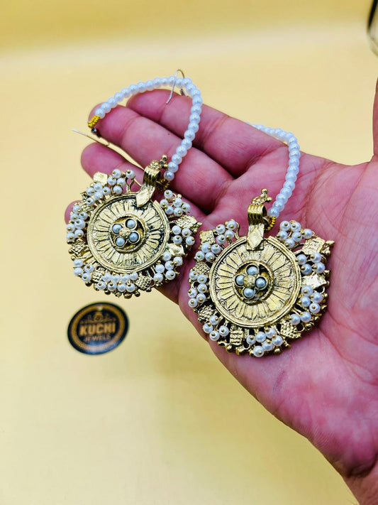 Golden Whitw Beads Earrings With Sahar