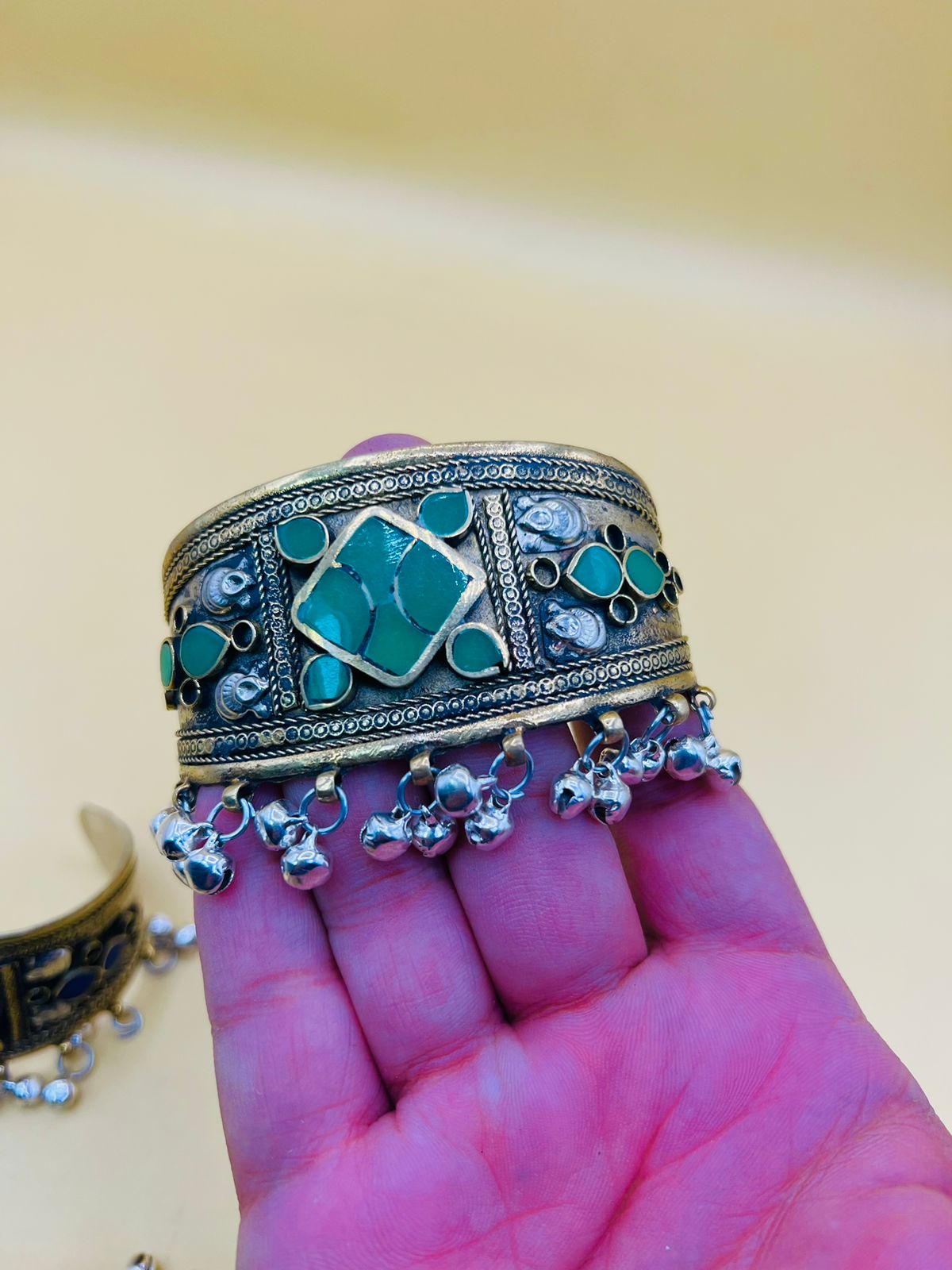 Multi Stone Afghani Bracelet With Bells