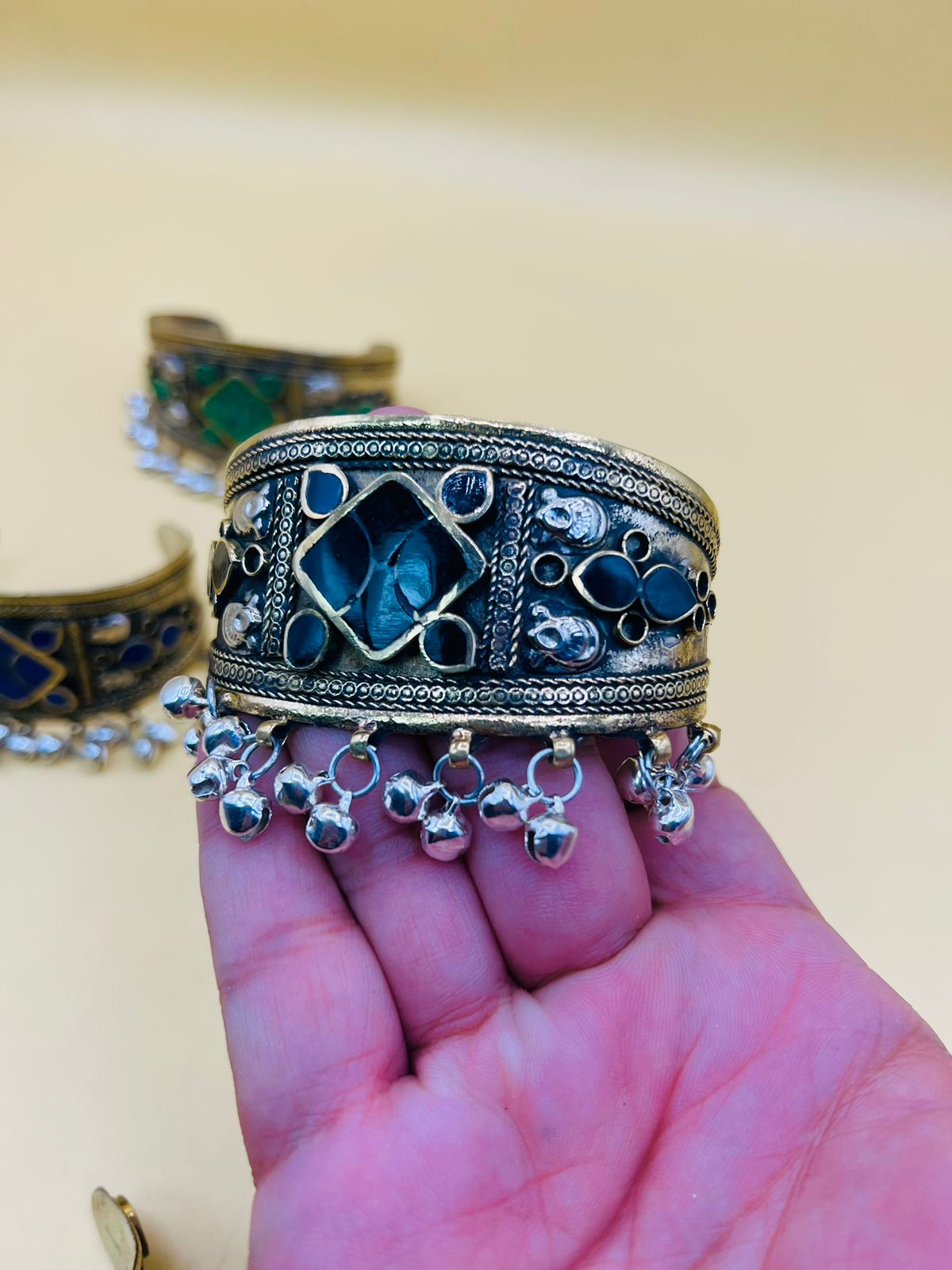 Multi Stone Afghani Bracelet With Bells
