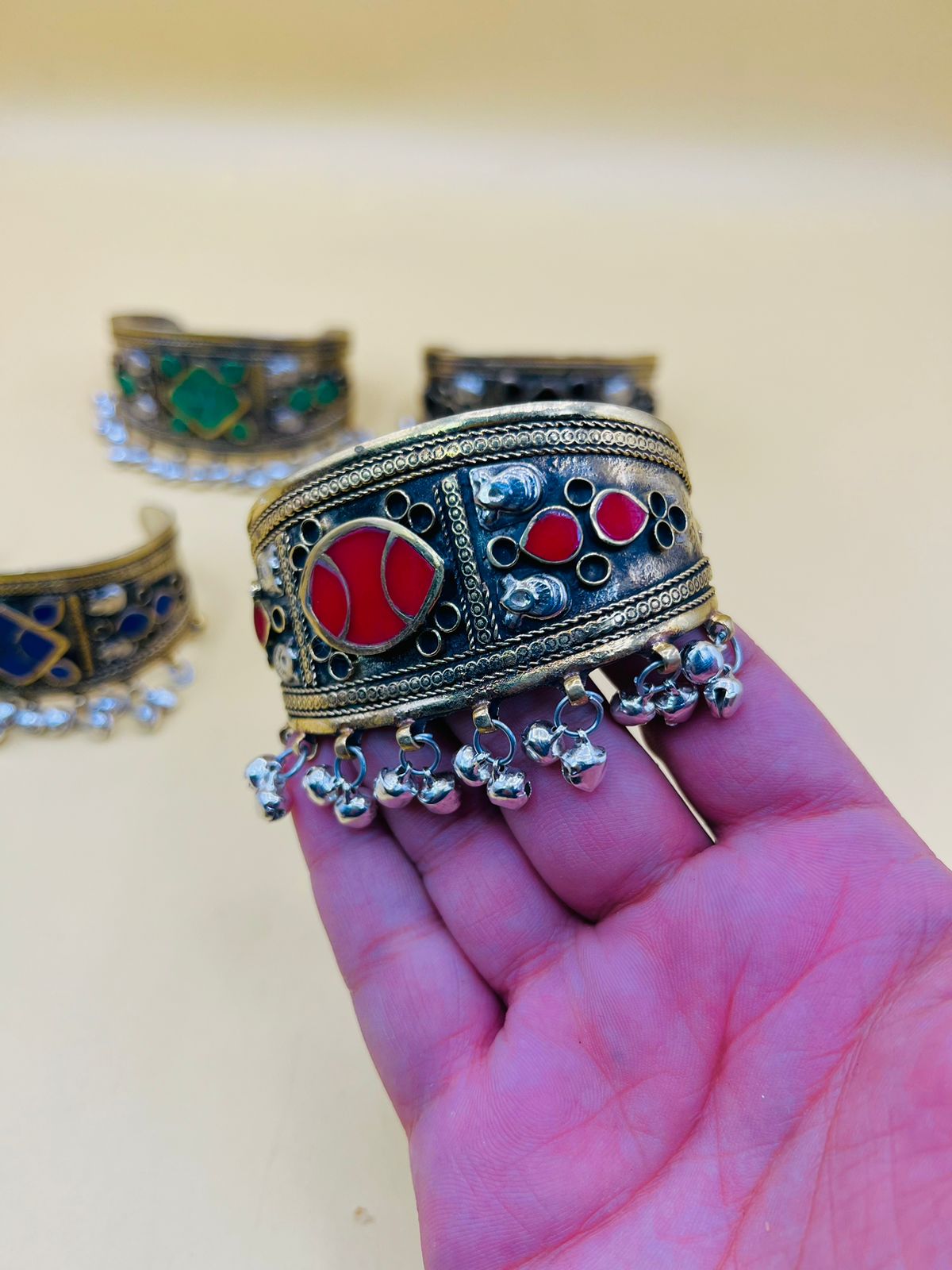 Multi Stone Afghani Bracelet With Bells