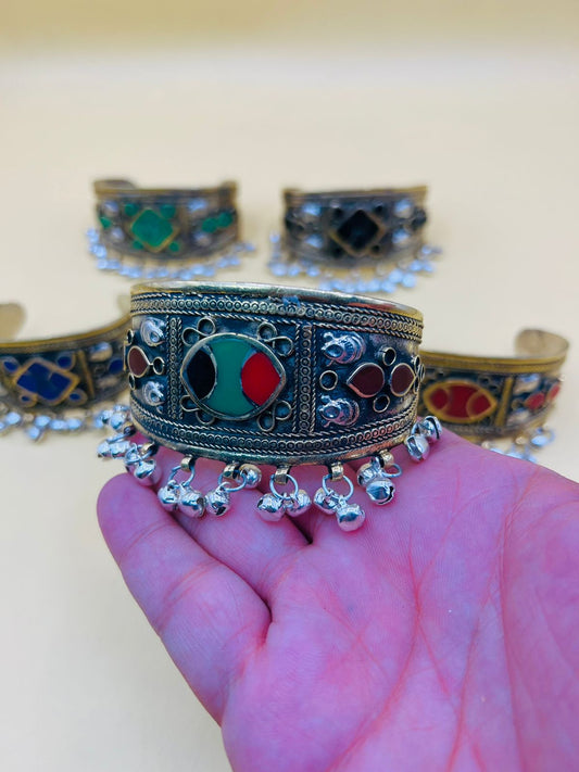 Multi Stone Afghani Bracelet With Bells