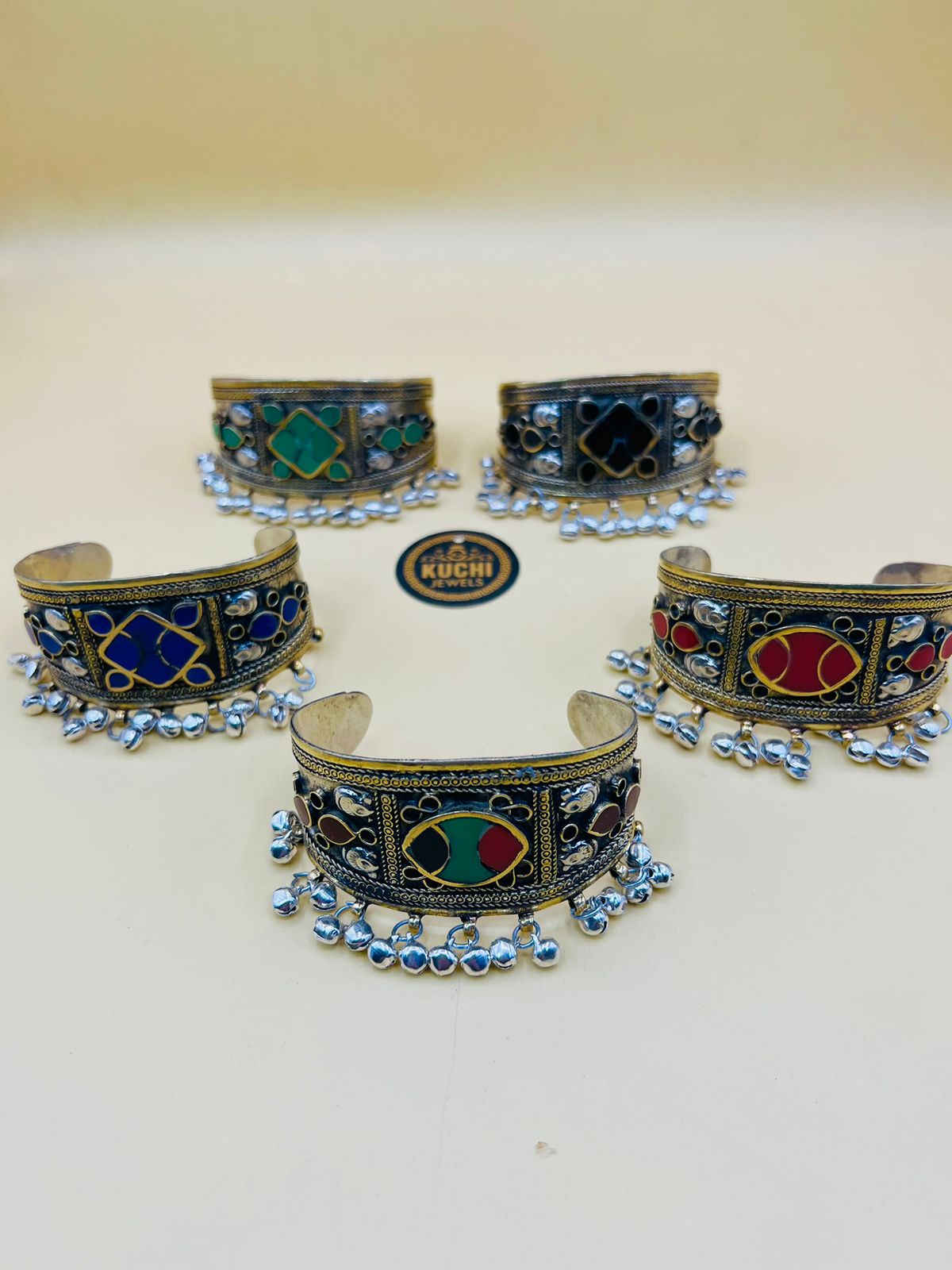 Multi Stone Afghani Bracelet With Bells