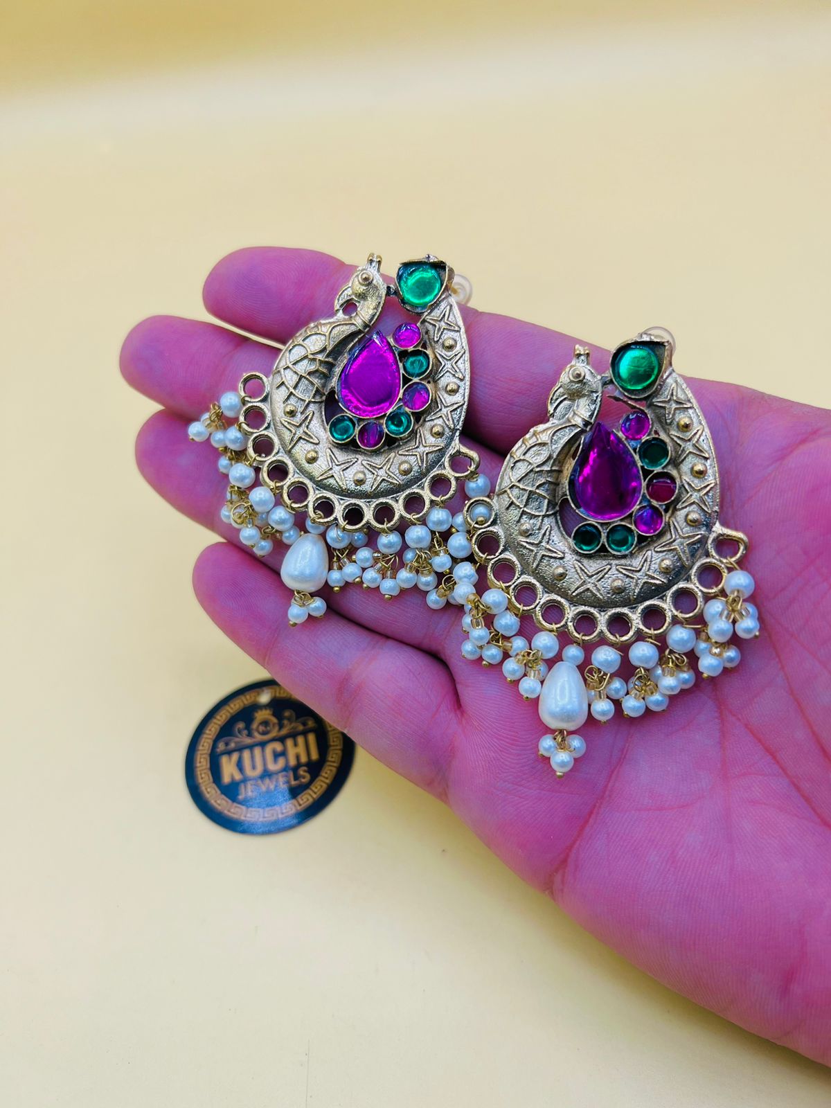 Golden Multi Stone Peacock Earrings