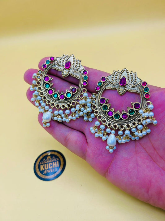 Aurora Drops Golden Multi Stone Earrings