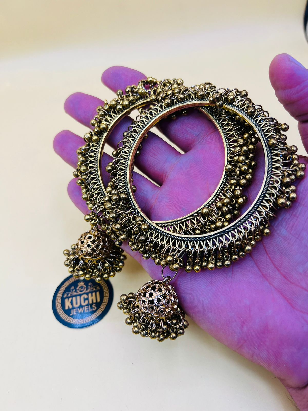 Indian Golden Metal Jhumki Bracelet Pair