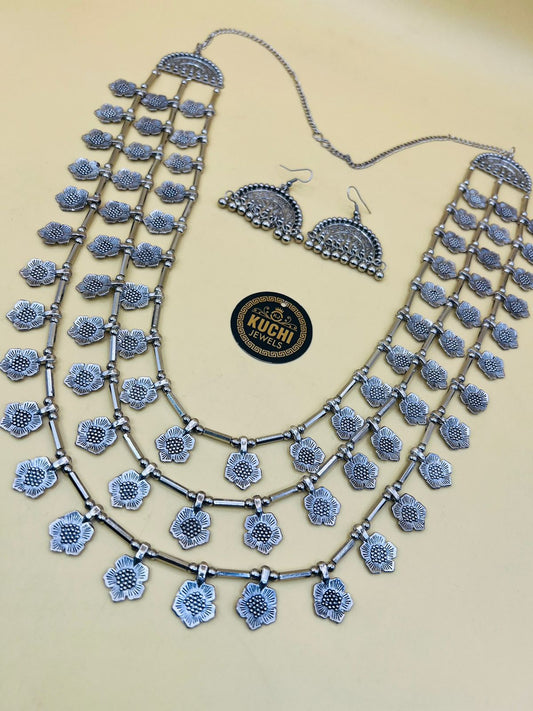 Three Layer Long Oxidized Metal Mala Set