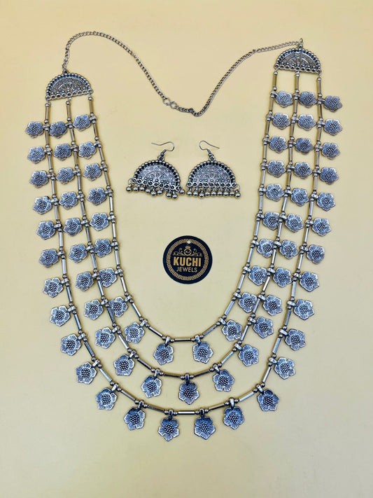 Three Layer Long Oxidized Metal Mala Set