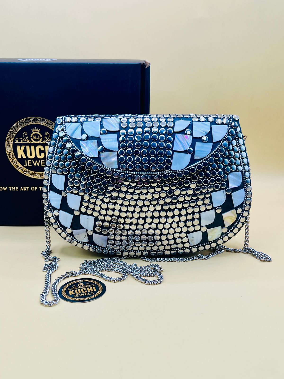 Silver Metal White Stone Bag