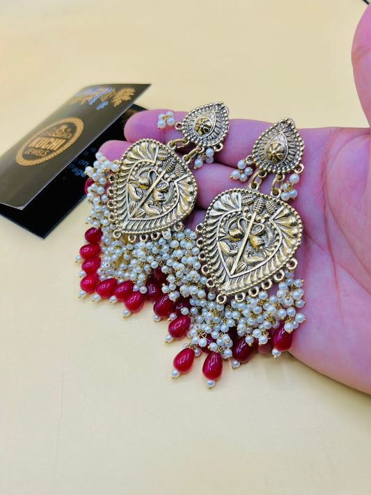 Multi Pearls Niche Style Golden Earrings