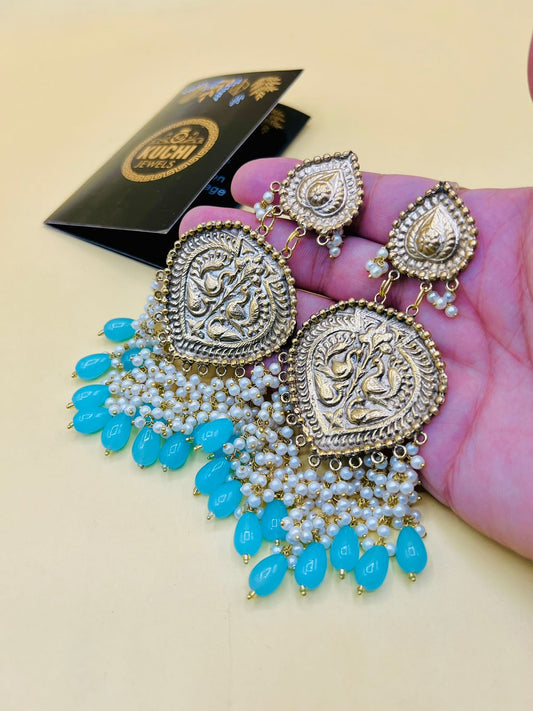 Multi Pearls Niche Style Golden Earrings