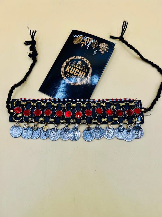Red Stone And Coins Choker