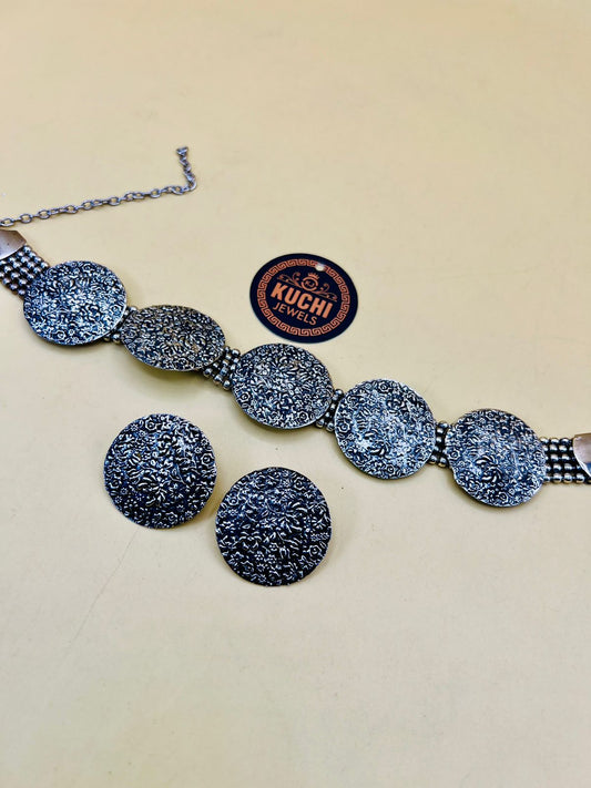 Oxidized Round Pieces Necklace Set
