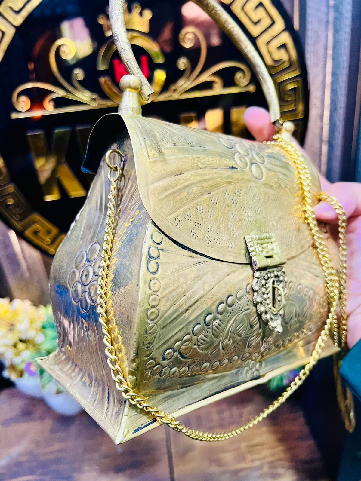 Mughlia Style Dull Golden Metal Purse