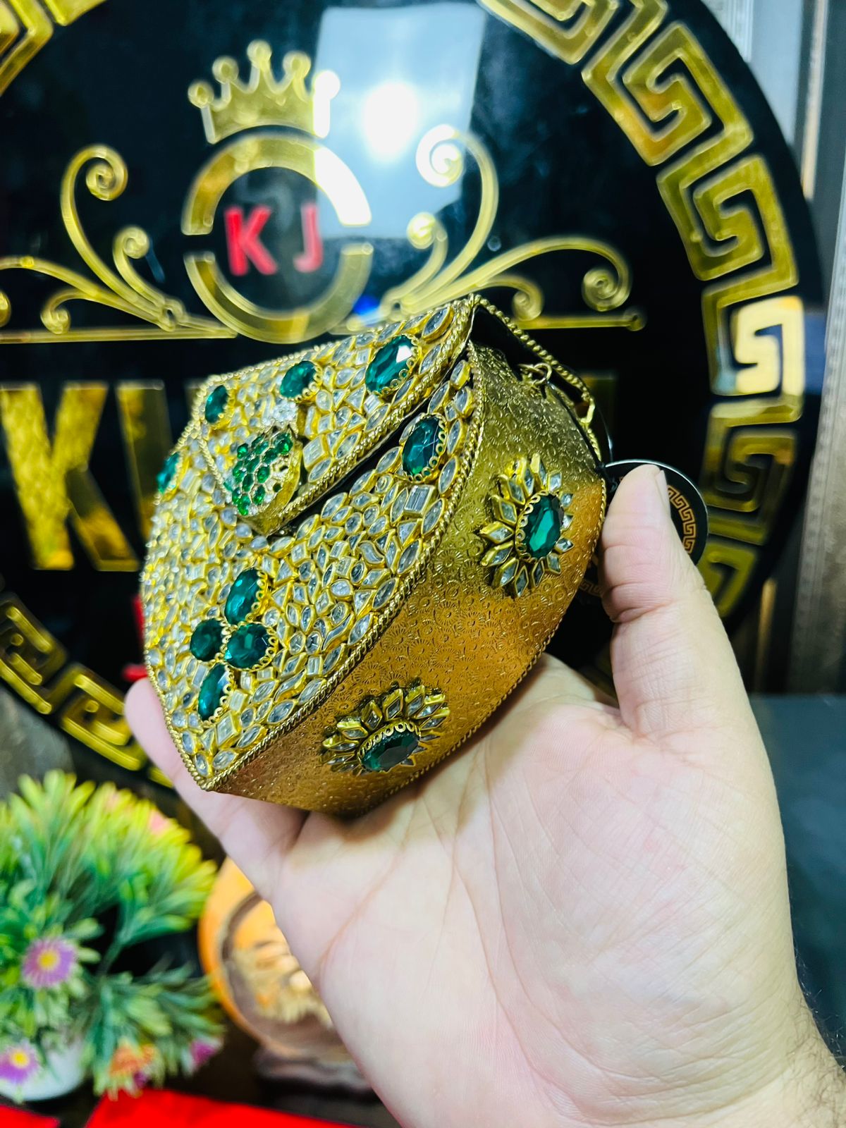 Handmade Kundan Work Sylish Brass Metal Bag-5