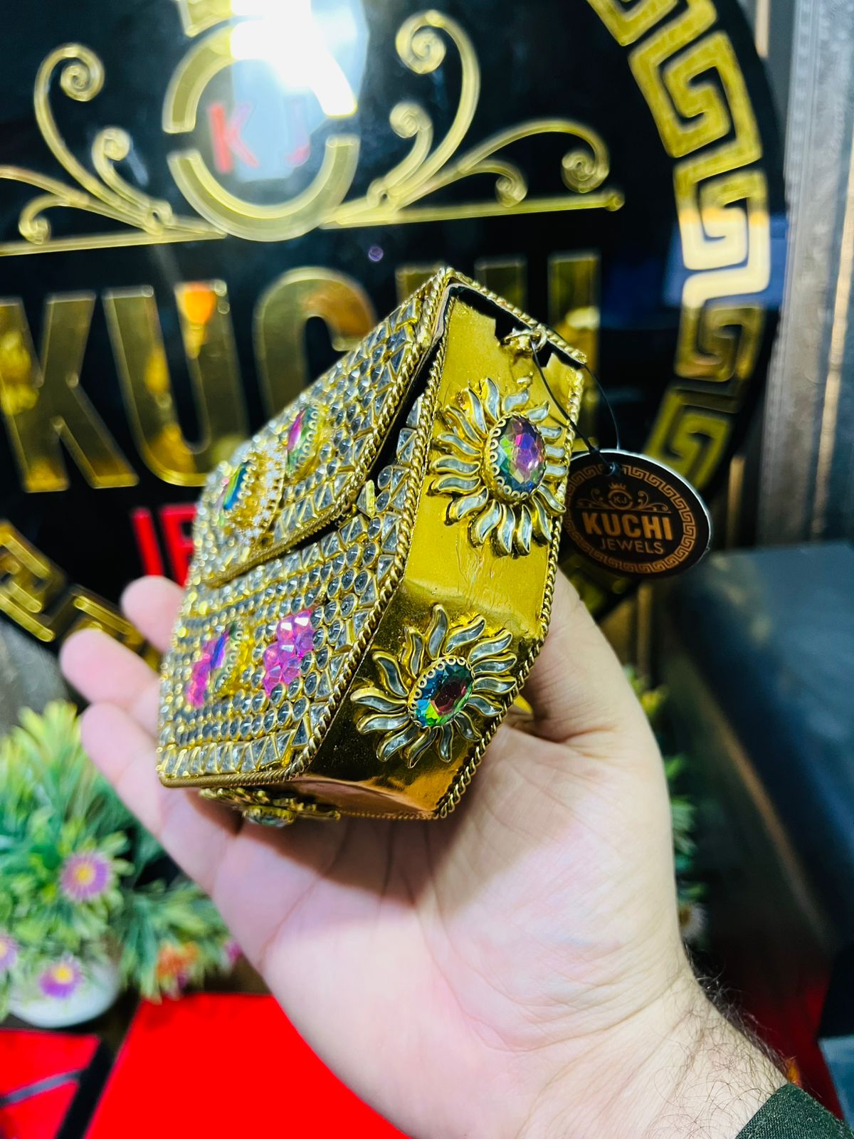 Handmade Kundan Work Sylish Brass Metal Bag-8