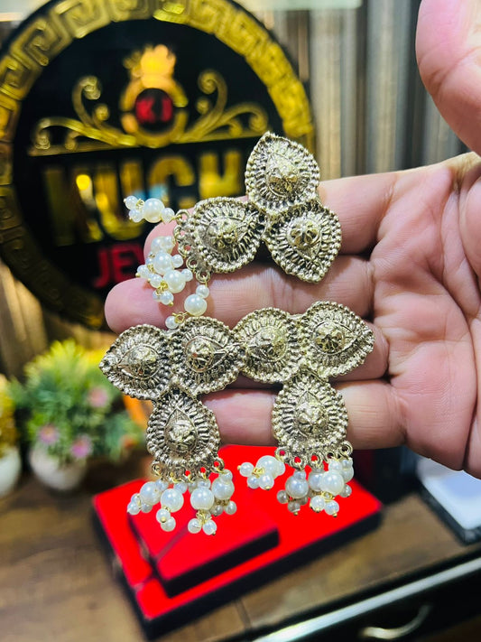 Three Heart Golden Earrings And Ring Set