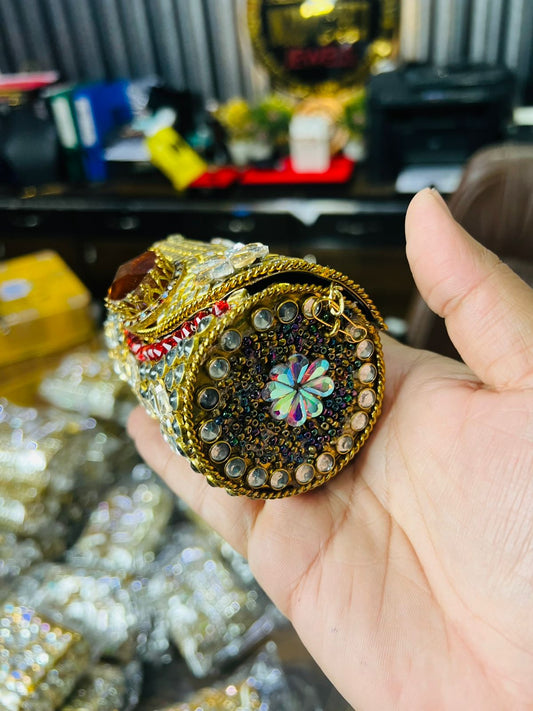 Medium Cylinder Shape Metal Kundan Bag-5