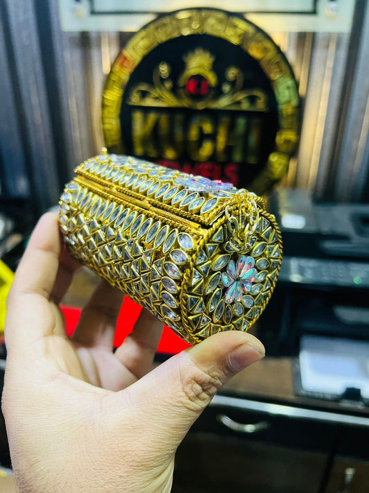 Medium Cylinder Shape Metal Kundan Bag-20