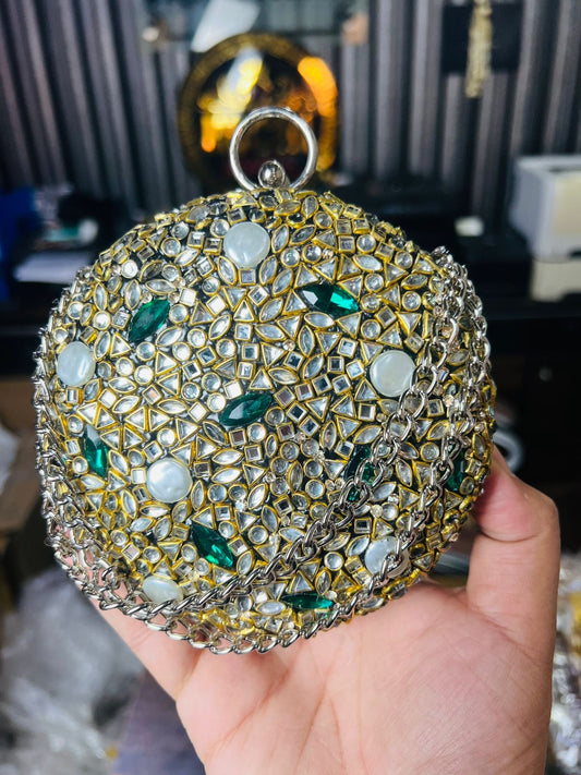 Large Size Turkish Designer Clutches-Round Green